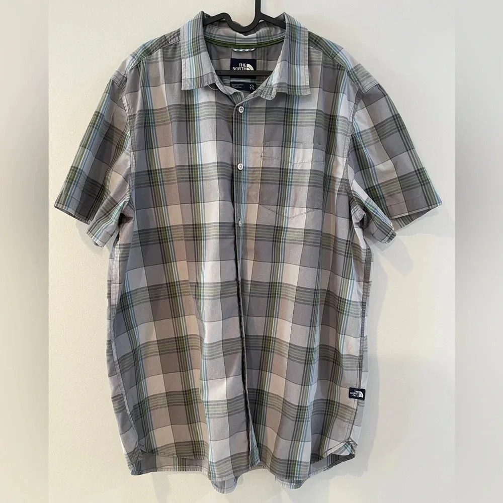 🌼 clearance The North Face XXL Gray Green‎ Plaid Short Sleeve Button Up Shirt
